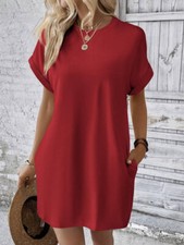 Red LUNE Solid Batwing Sleeve Hidden Pocket Tee Dress Sz XS S M L XL