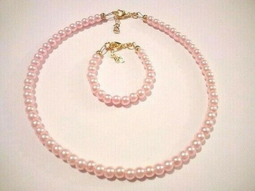 pink pearl bracelet and necklace set 