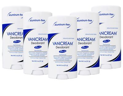5 Pack Vanicream Aluminum-Free Gel Deodorant, Unscented for Sensitive Skin, 2 oz