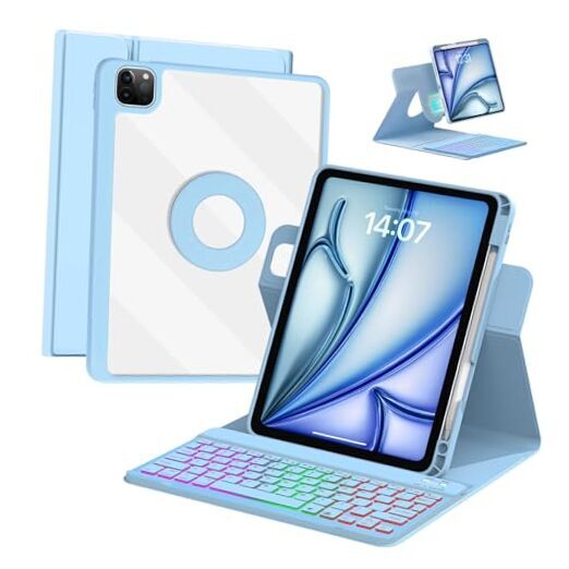 Rotatable Blue Keyboard Case for 10.9/11 iPad Air 6/5/4 & Pro 11 Detachable