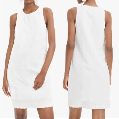 NWT J. Crew White Denim Fray Hem Tank Shift Dress sz 00 G5594 Cotton  Pockets | eBay