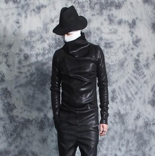 Men PU Leather Slim Long Sleeve Pullover Shirts Punk Thick Nightclub Casual Tops