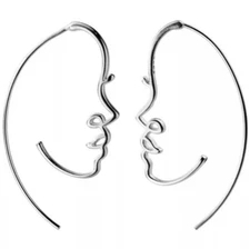 925 Silver Gold Plated Abstract Face Vintage Drop Chain Earrings Ear Wire PE62
