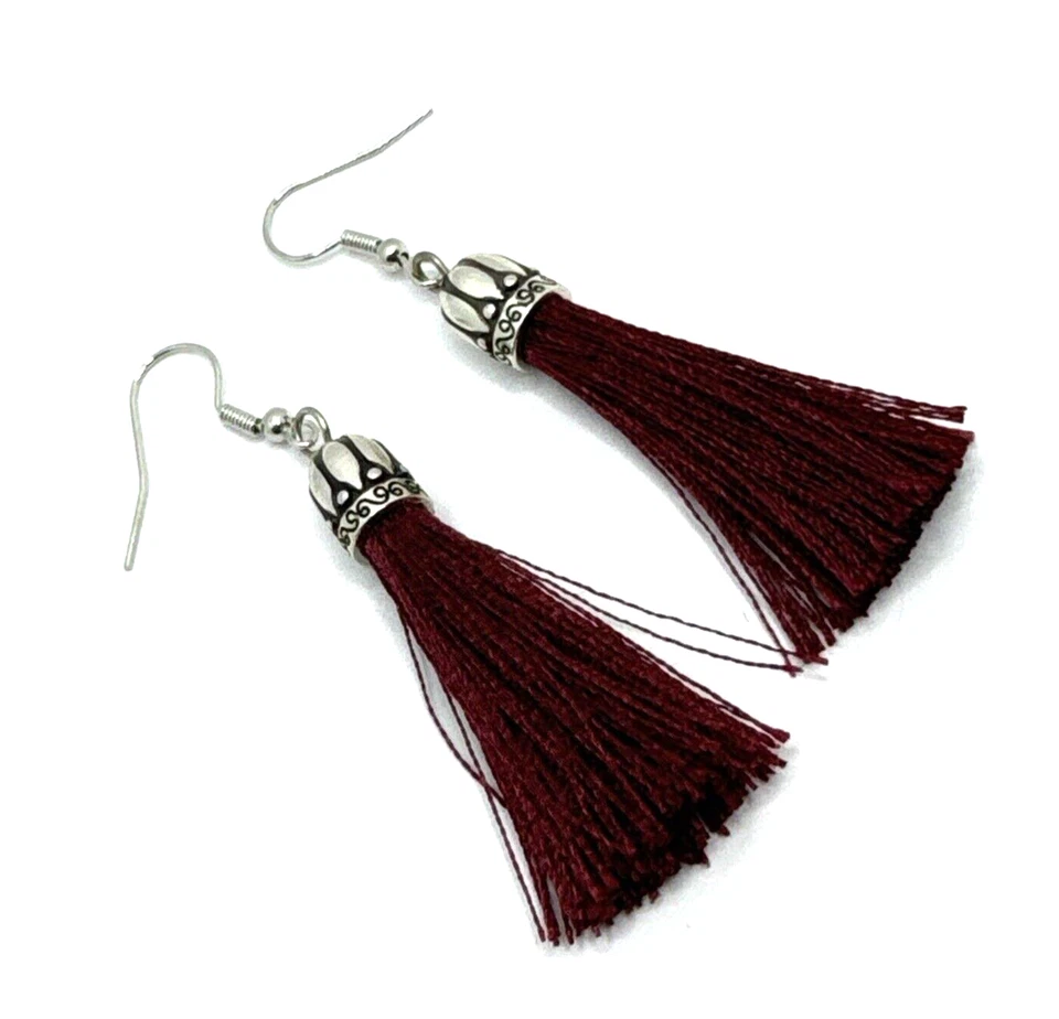 Pendientes Brighton Tahlia Borla Rojo Borla Borgoña Largos Plata Personalizados Foto 2 de 4