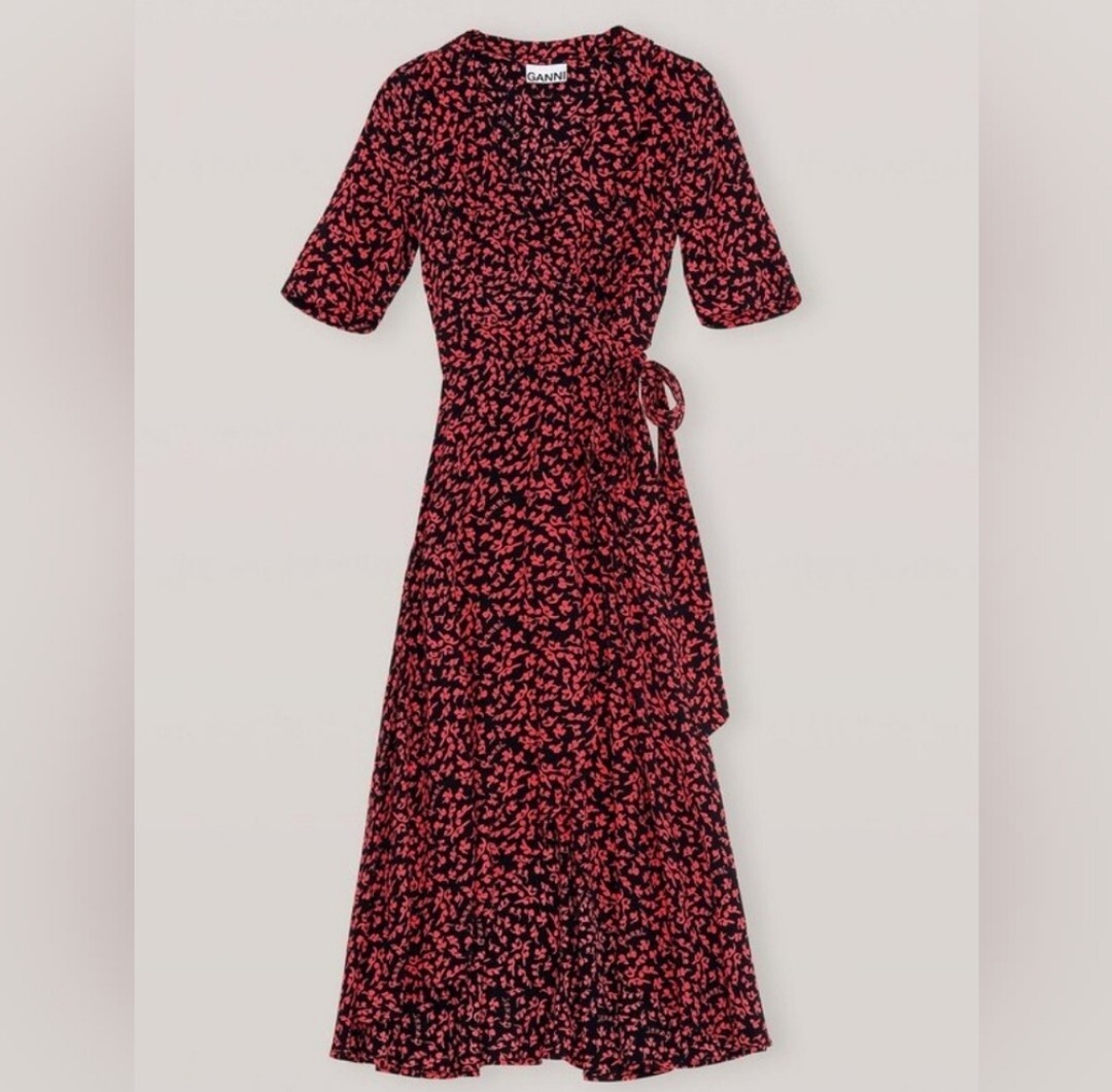 Ganni Crepe Wrap Midi Dress | eBay