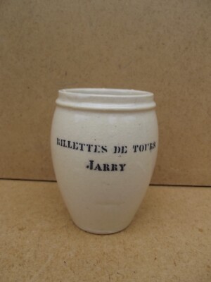 alter Topf Rillettes de Tours Jarry aus Steinzeug 19. Jh.