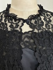 Vintage 70s Lace Intime' California Black Peignoir Nightgown Robe Set