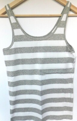 #ad #ad Gap Women#x27;s Tank Top Gray White Stripe SMALL Cotton Spandex Favorite Stretch NEW $11.99