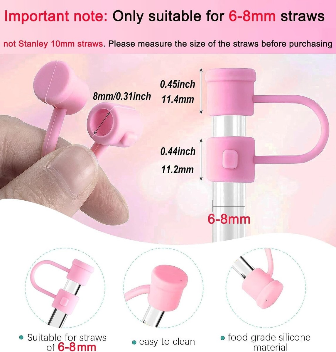 2-Pack Silicone Straw Covers – Avocado Green, Dust-Proof Caps For Reusable Straws, Fits Most Water Bottles - View #4