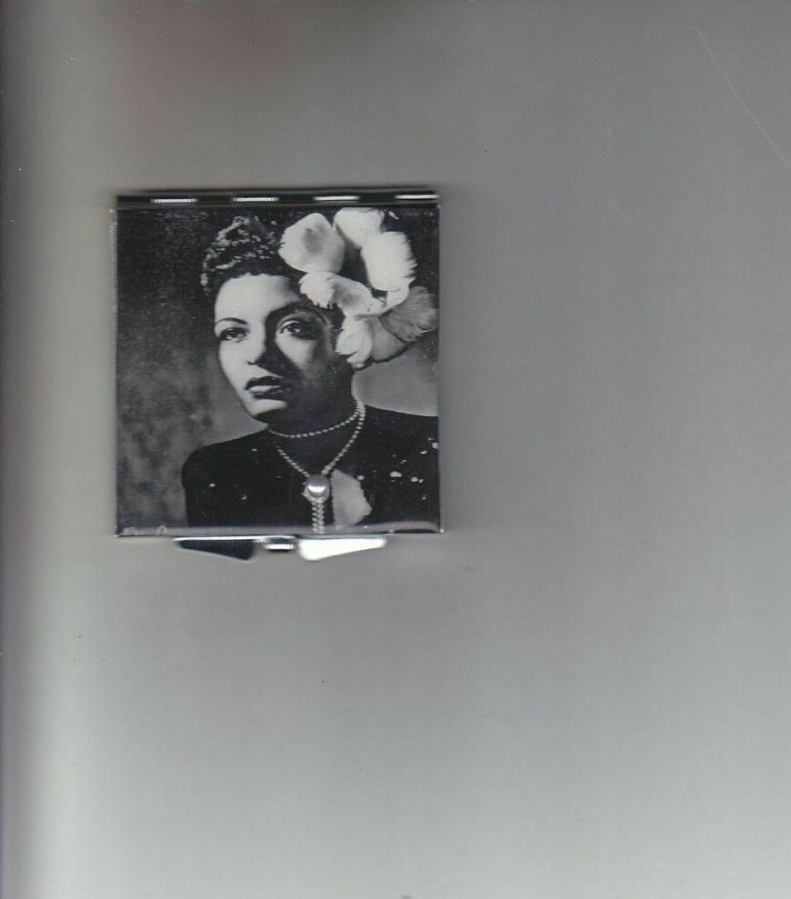 Retro Billie Holiday Gardenia Bloom Square Silver Mirror Compact