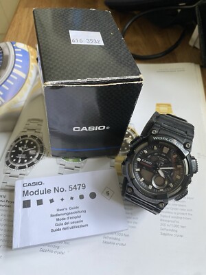 CASIO TELEMEMO 30 DIGITAL/ANALOG HERRENUHR SCHWARZ AEQ-110 BOXED & ANLEITUNG