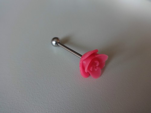 1 ROSE Piercing Lingual De SILICONA GOMA FLOR Negro Rosa Azul Naranja Blanco - Imagen 3 de 6
