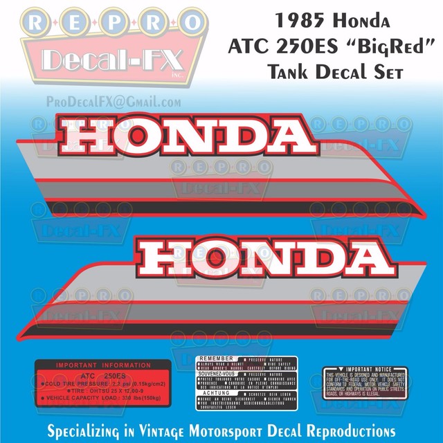 1985 Honda ATC 250ES Gas Tank Decals Set Repro 5 Pc Vinyl Stickers