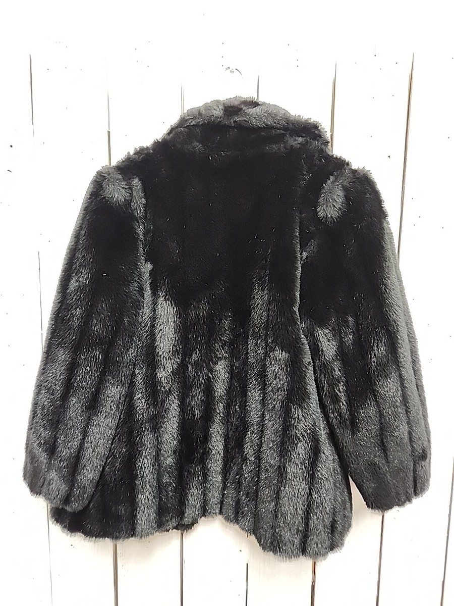 Vintage Saxton Hall Black Faux Fur Pockets Casual Womens Coat Sz M