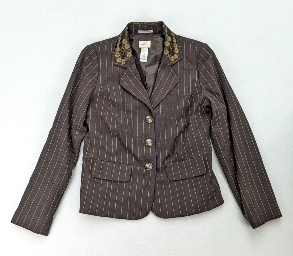 Blazer para mujer Emma James talla 12 marrón a rayas carrera empresarial Foto 2 de 4
