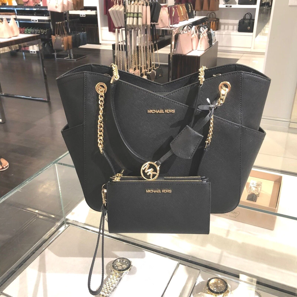 Michael Kors Bags | Michael Kors Jet Set Travel Large Chain Tote Shoulder Bag Black | Color: Black | Size: Os | Honesto9's Closet