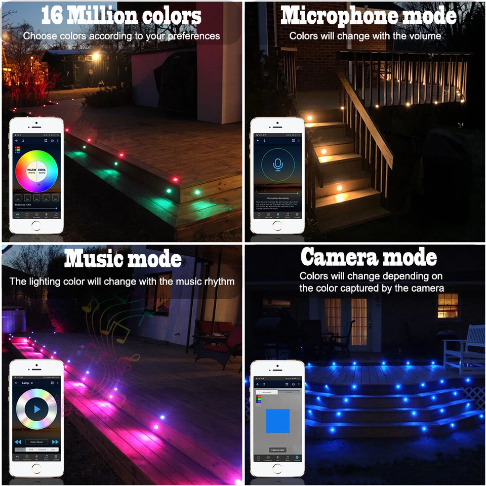 1.77" Low Voltage WIFI Recessed RGBW LED Deck Light Kit Garden Landscape Lightin - Image 4 of 4