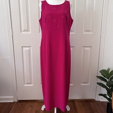 Sag Harbor | Fuchsia Floral Embroidered Maxi Dress Sleeveless | Sz 12p | Y2K VTG