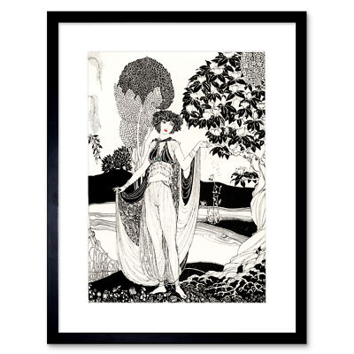 Art Deco Portrait Frau Garten gerahmter Wandkunstdruck 12 x 16 Zoll