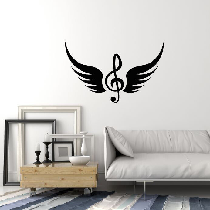 Vinyl Wall Decal Bird Wings Musical Note Music School Clef Stickers ...