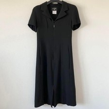 CHANEL 100% Silk Formal Dress Logo Zip Black Size 40