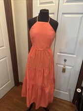 Gap Women's Size 4 Halter Maxi Dress Neon Coral Cotton Blend