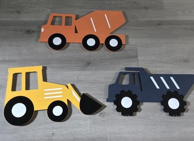 Set Of 3 Hobby Lobby Construction Vehicle Wall Decor Dump Truck Loader Kids Room