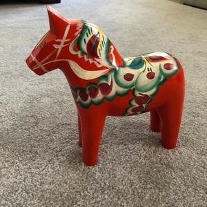Vintage SWEDEN Nils Olsson Akta Dalahemslojd FOLK ART Wood Horse Swedish Dala 8"