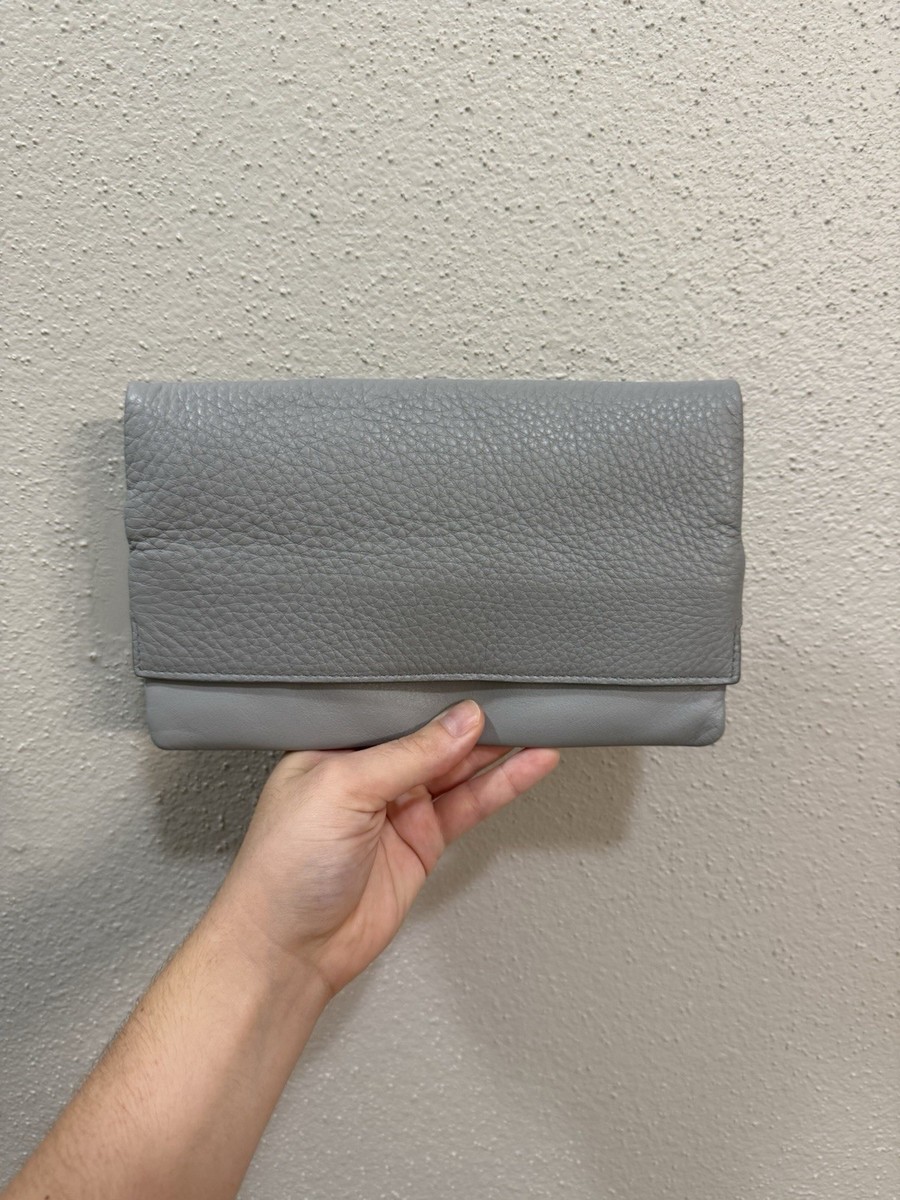 Skagen Woman's Grey Clutch Purse Leather Magnetic Closure