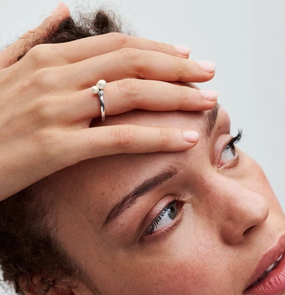 Anillo PANDORA Duo Perlas y Piedra Plata 193156C01 Foto 2 de 4