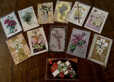 Lot of 12 ~Easter Crosses & Flowers~Antique Embossed Postcards~in Sleeves-k993