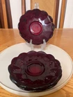 VINTAGE LOT OF THREE  RUBY RED ANCHOR HOCKING GLASS 5 1/4" SAUCERS PLATES