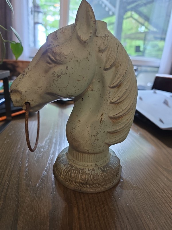 Vintage Cast Aluminum Horse Head Ornate Hitching Post Equestrian Farmhouse 