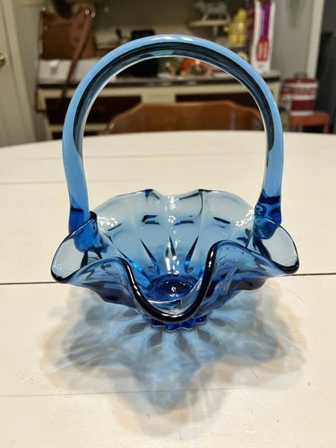 Vintage Fenton Valencia Twilight Blue Glass Basket