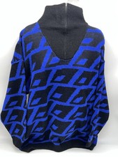 VTG 80 s Esprit Sports Sweater w/Black and Blue Geographic Knit Pattern-NOS-Sz M