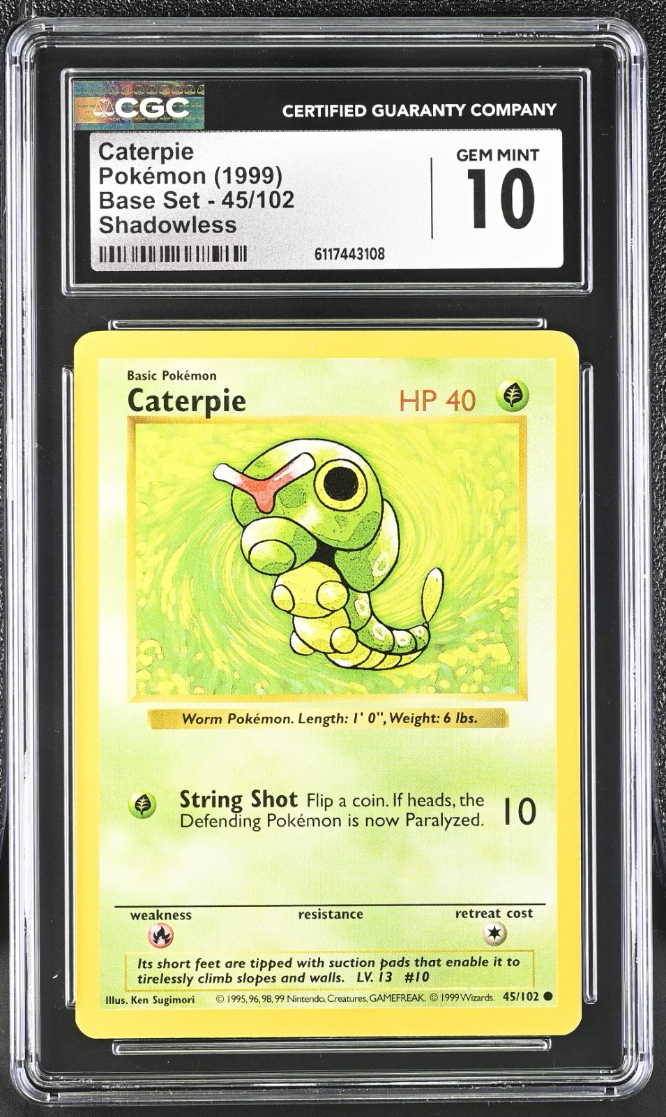 Pokemon Card Caterpie 45/102 Shadowless Base Set 1999 CGC 10 GEM MINT