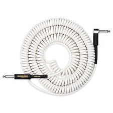 Coiled Guitar Cable 30ft White Instrument Curly Cord 1 4 Jack OFC Right Angle