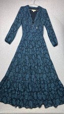 Michael Kors Navy Paisley Maxi Chiffon Dress Boho Tiered Smocked S Cottagecore