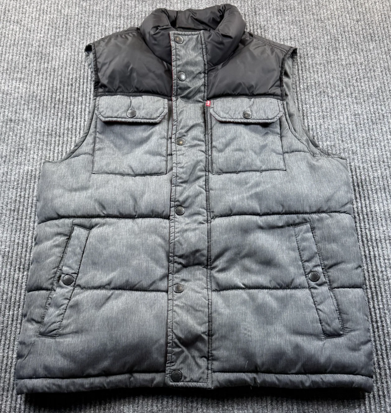 Levi's Vest Mens Small Gray Black Puffer Quilted Insulated Full Zip Snap