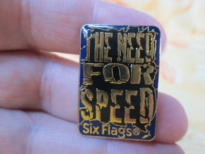 Vintage 1996 Six Flags ''The Need for Speed'' Lapel Pin - Gold Tone Black-Blu/ 6K