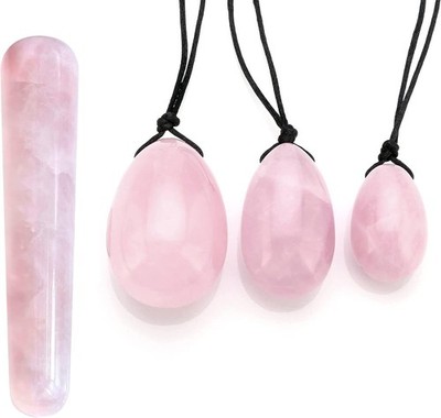 Rosenquarz Yoni Ei Massagestab， Yoni Eier Set mit 3 Größen Yoni Egg Massage S...