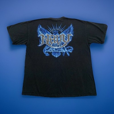 Vtg Navy Eagle Rising Phoenix Mens XL Blue Flames Spellout Double Side Rare Y2k