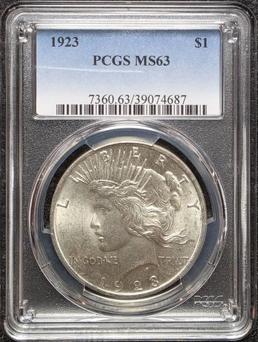 NO RESERVE - 1923-P Peace Silver Dollar PCGS MS63