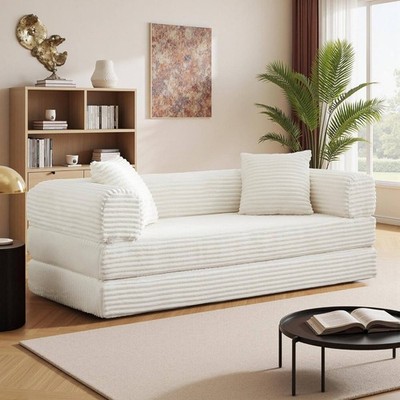 Folding Sofa Bed Convertible Couch White Ribbed Modular No Assembly Needed New