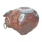 Vintage 1957 Corky Pig Brown Ceramic Piggy Bank Hull Pottery USA with Cork Nose