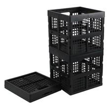 20 Liter Square Plastic Storage Crates, Black Collapsible Milk Crates, 3 Pack