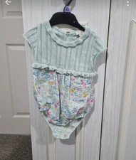 Monsoon baby girl blue romper dress 3-6 months
