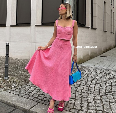 ZARA BLOGGER FAVE! women's Pink Crop Top + High-Waisted Long Skirt NWT LAST ONE!