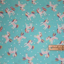 Unicorn Magic Aqua Unicorn Love Pearlized Print Cotton Fabric 1/2 Yard 9798-04