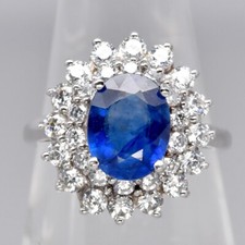 Blue Sapphire  White Cubic Zirconia Ring 2.30ct in 925 Sterling Silver